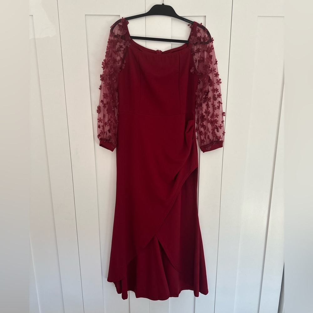 Burgundy long sleeve dress - Event Dress - Fall Wedding guest dress